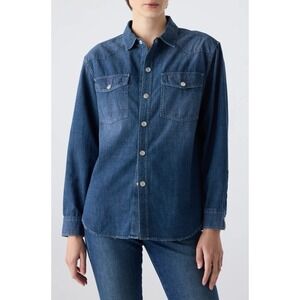 NWOT AMO Angela Shirt Sz S Chambray Long Sleeve Button Up MSRP $280 *
